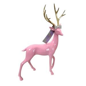Rachel Zoe Pink Resin Christmas 14.75" Reindeer with Rhinestone Bow New